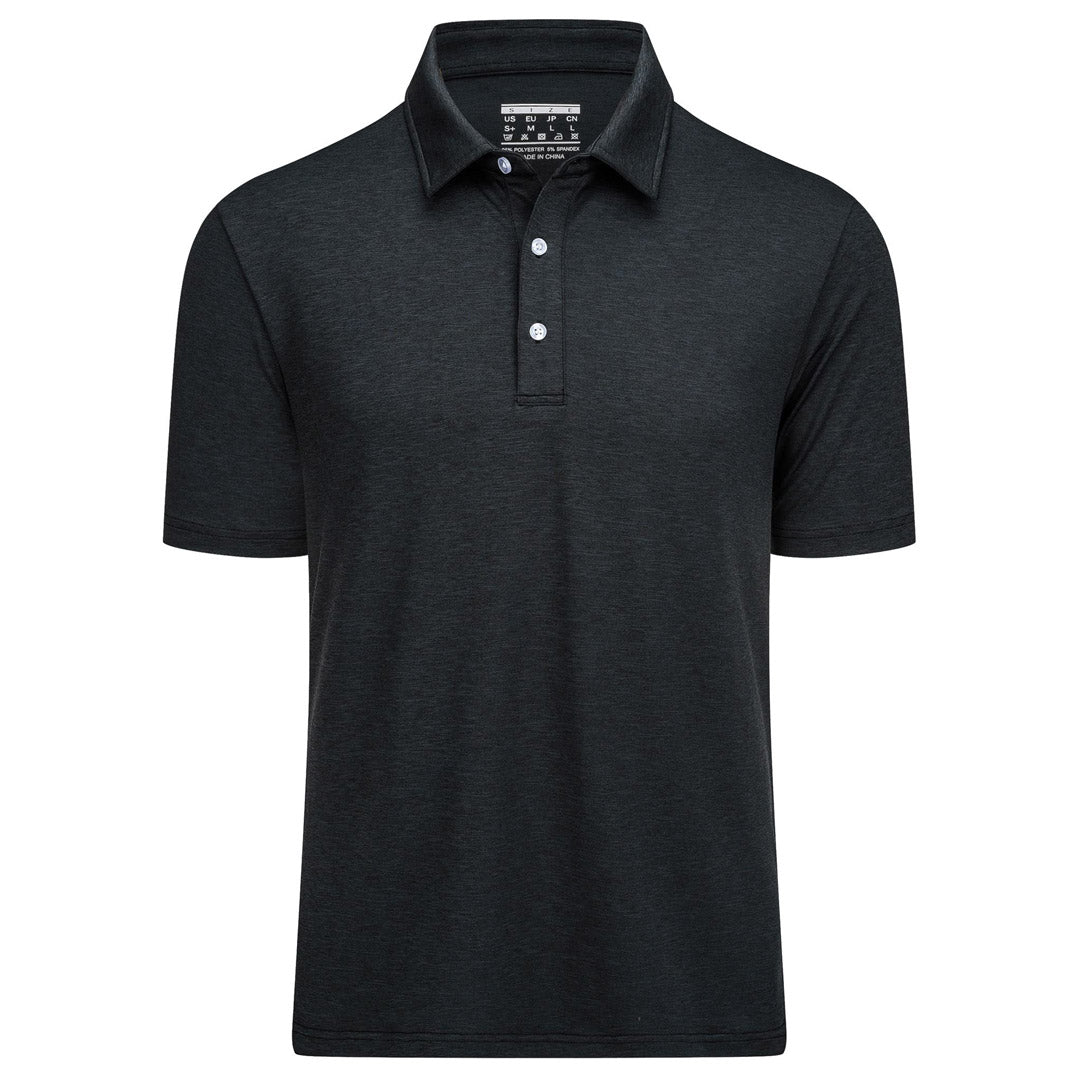 Men's Golf 3 Buttons Spread Collar Solid Polo Shirt - TACVASEN