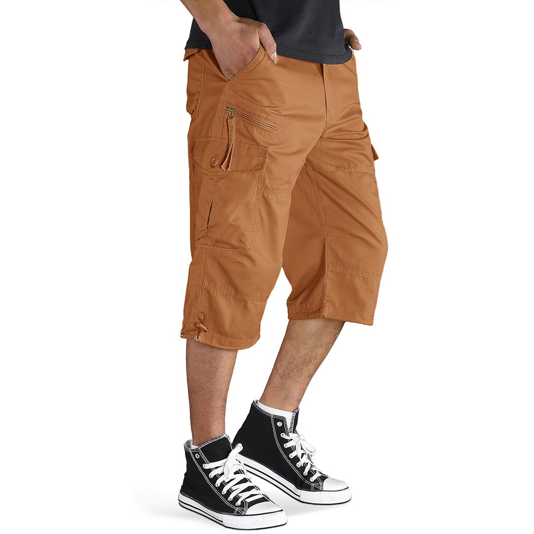 TACVASEN Men s 3 4 Long with 7 Pockets Capri Shorts No Belt Khaki 34