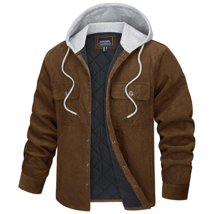 Men's Casual Hooded Corduroy Jacket Cotton Fleece Padded - Men's Coats