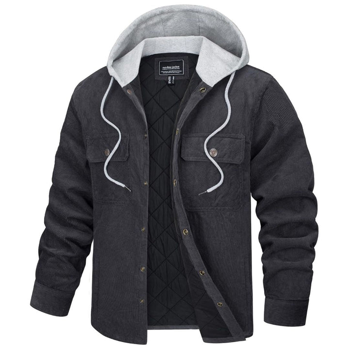 Men's Casual Hooded Corduroy Jacket Cotton Fleece Padded - Men's Coats