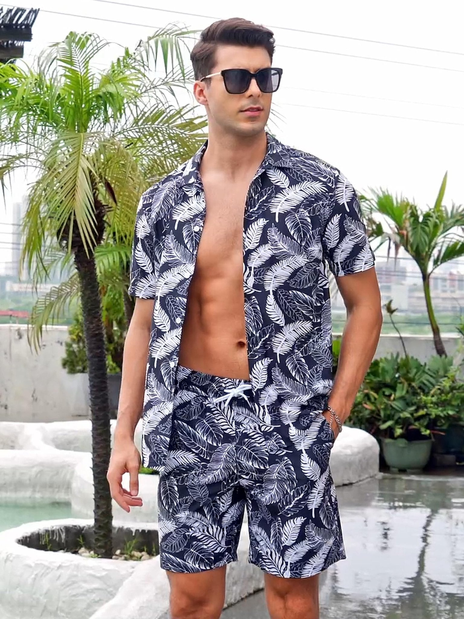 Men s Hawaiian Beach Set 2 Piece Set Summer Outfit Floral Set TACVASEN