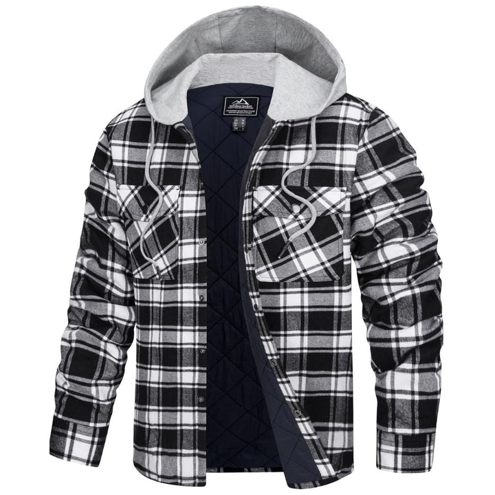 Men's Hooded Thick Plaid Flannel Long Sleeve Winter Cotton Coat with Pockets - Fall Winter 2022