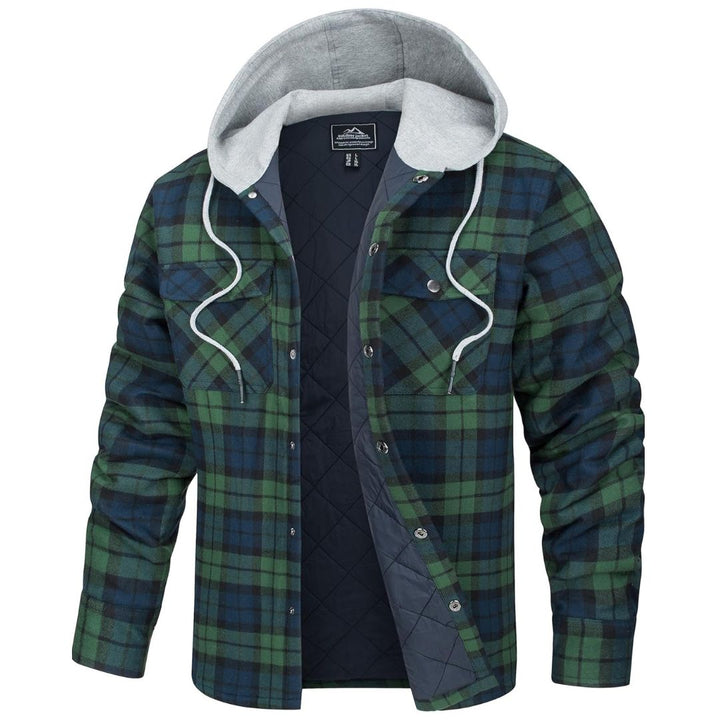 Men's Hooded Thick Plaid Flannel Long Sleeve Winter Cotton Coat with Pockets - Fall Winter 2022