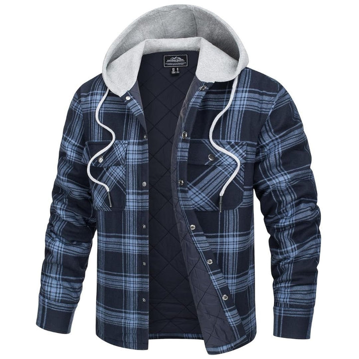 Men's Hooded Thick Plaid Flannel Long Sleeve Winter Cotton Coat with Pockets - Fall Winter 2022