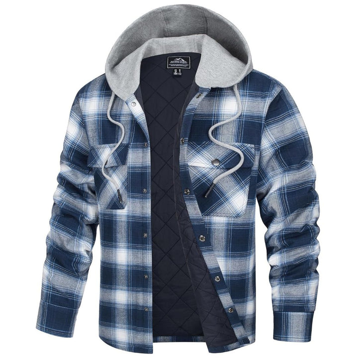 Men's Hooded Thick Plaid Flannel Long Sleeve Winter Cotton Coat with Pockets - Fall Winter 2022