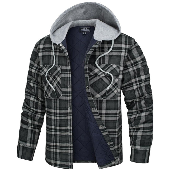 Men's Hooded Thick Plaid Flannel Long Sleeve Winter Cotton Coat with Pockets - Fall Winter 2022