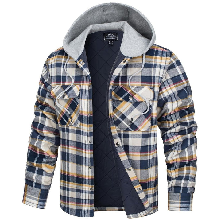 Men's Hooded Thick Plaid Flannel Long Sleeve Winter Cotton Coat with Pockets - Fall Winter 2022