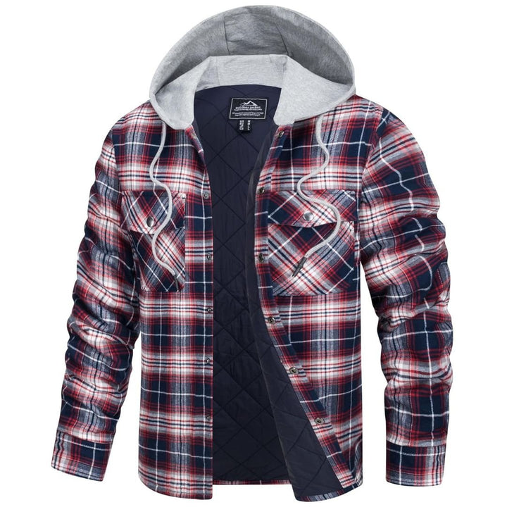 Men's Hooded Thick Plaid Flannel Long Sleeve Winter Cotton Coat with Pockets - Fall Winter 2022