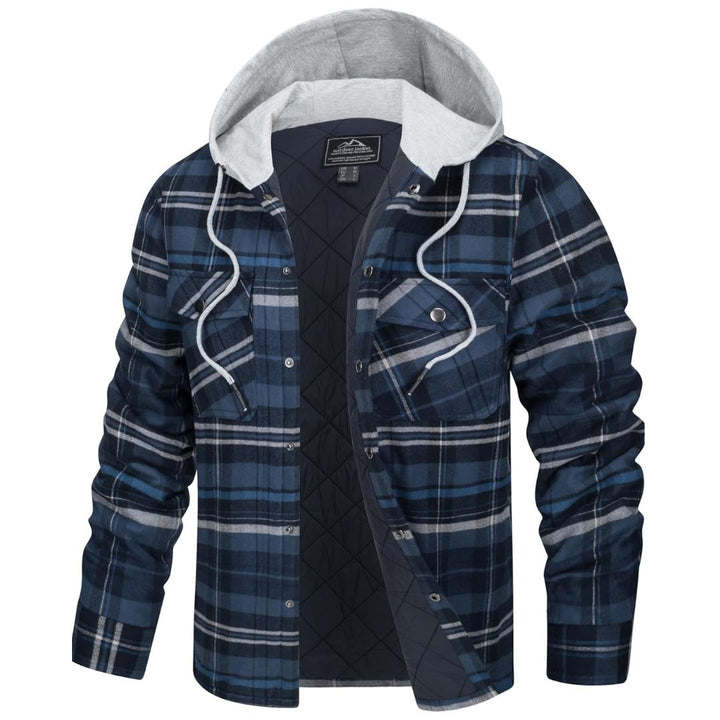 Men's Hooded Thick Plaid Flannel Long Sleeve Winter Cotton Coat with Pockets - Fall Winter 2022