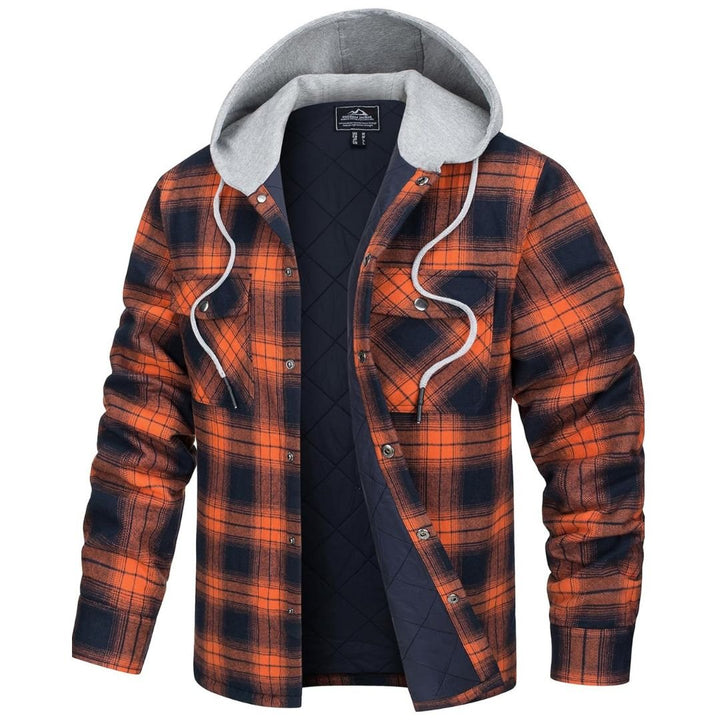 Men's Hooded Thick Plaid Flannel Long Sleeve Winter Cotton Coat with Pockets - Fall Winter 2022