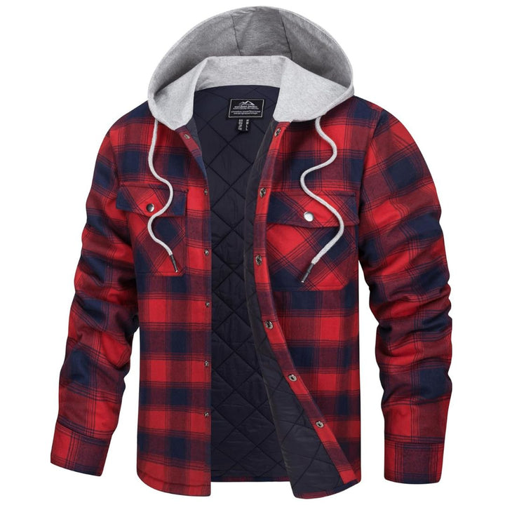 Men's Hooded Thick Plaid Flannel Long Sleeve Winter Cotton Coat with Pockets - Fall Winter 2022