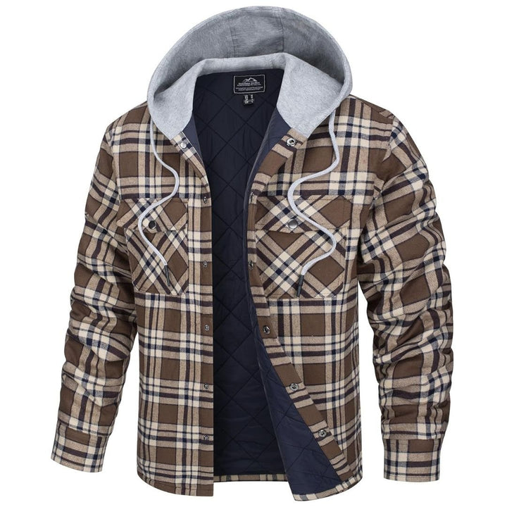 Men's Hooded Thick Plaid Flannel Long Sleeve Winter Cotton Coat with Pockets - Fall Winter 2022