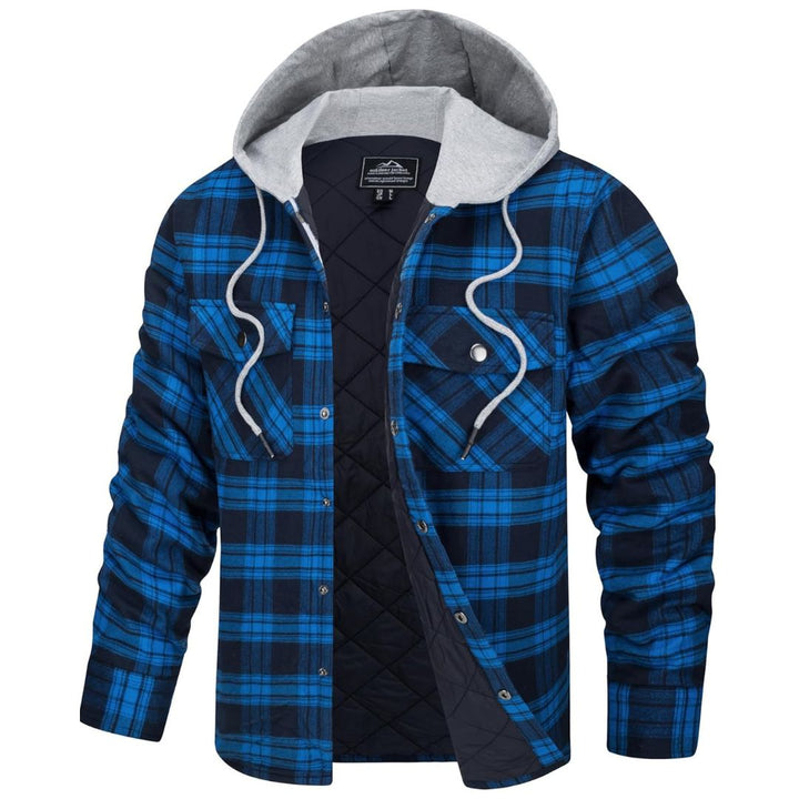 Men's Hooded Thick Plaid Flannel Long Sleeve Winter Cotton Coat with Pockets - Fall Winter 2022