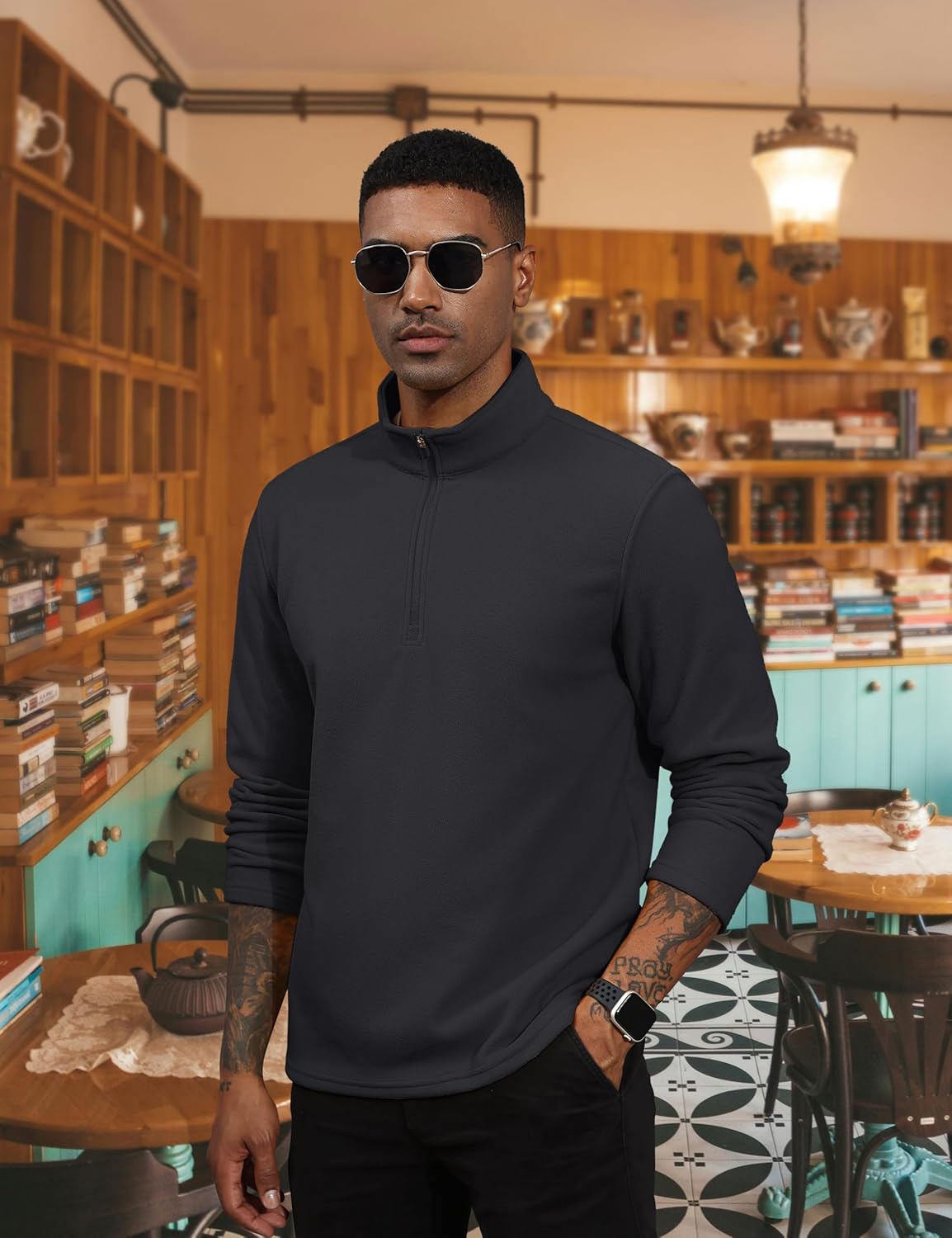 Men's Pullover Workout Fleece 1/4 Zip Sweatshirts - TACVASEN