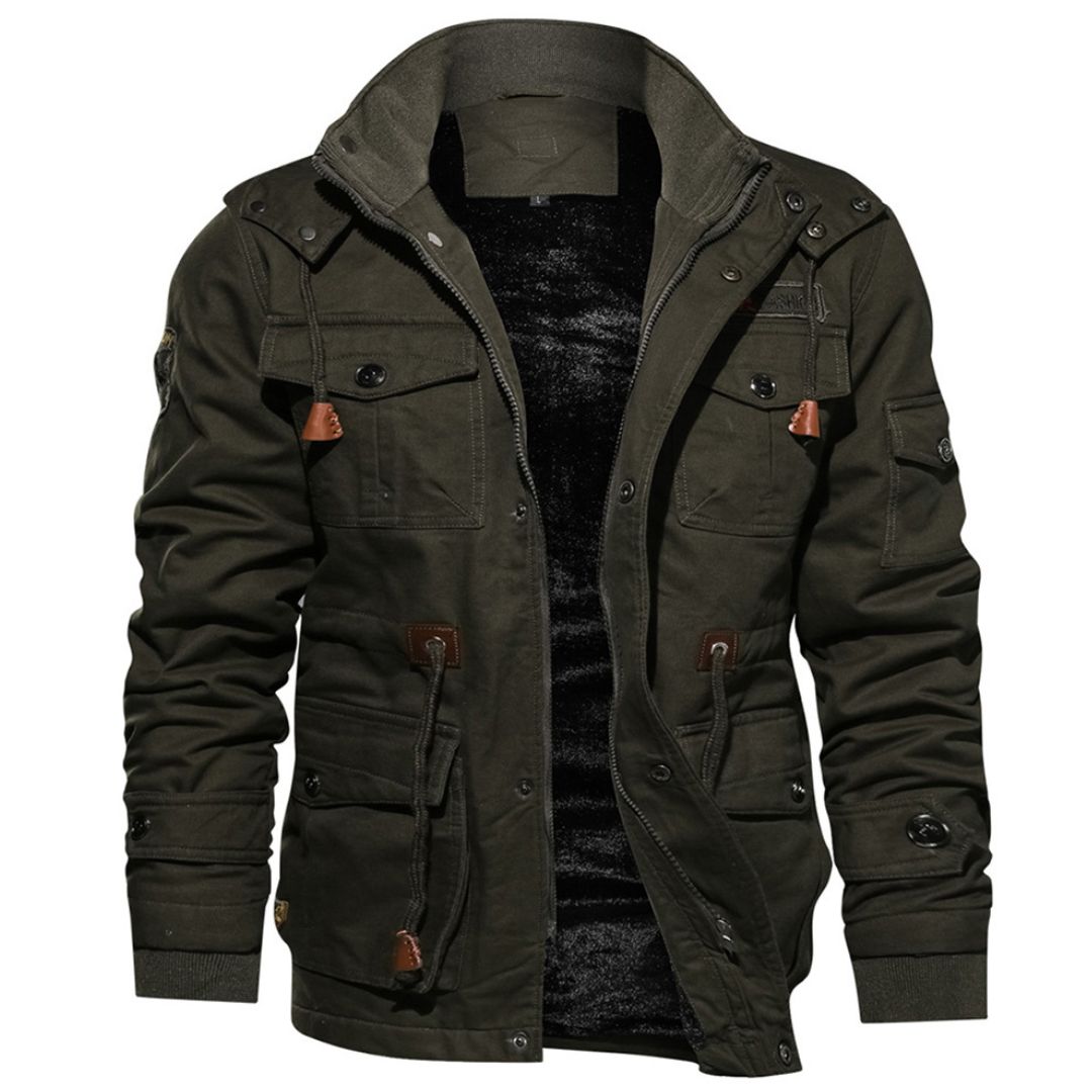 Men s Winter Cotton Fleece Lined Coats Warm Cargo Jackets with Hooded Coffee S