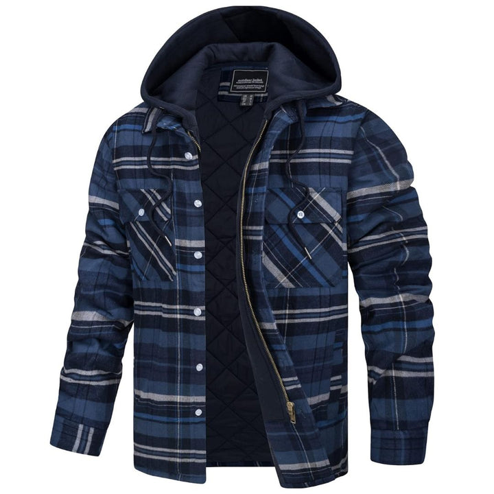 Men's Winter Thick Zip Plaid Flannel Shirts Detachable Hood Quilted - Fall Winter 2022