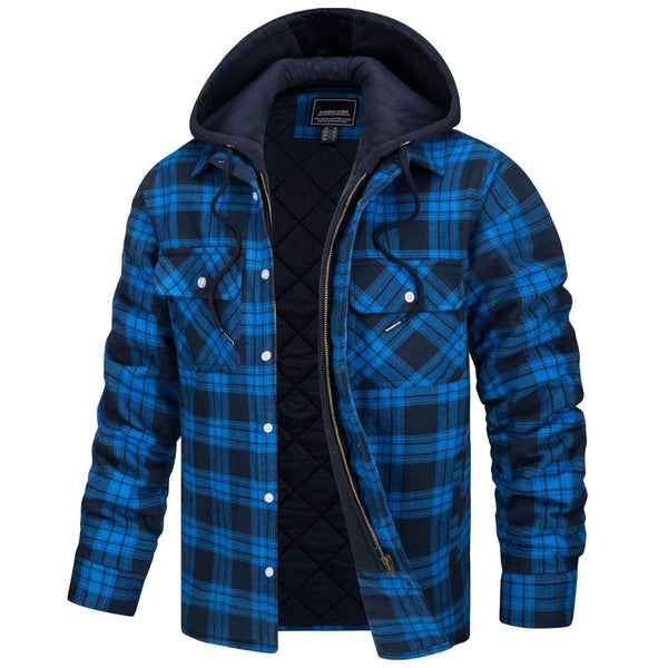 Men's Winter Thick Zip Plaid Flannel Shirts Detachable Hood Quilted - Fall Winter 2022