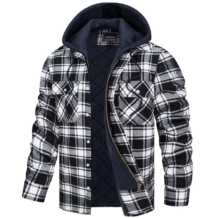 Men's Winter Thick Zip Plaid Flannel Shirts Detachable Hood Quilted - Fall Winter 2022