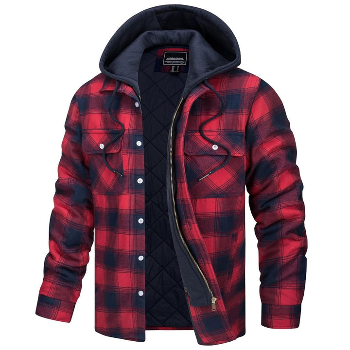 Men's Winter Thick Zip Plaid Flannel Shirts Detachable Hood Quilted - Fall Winter 2022