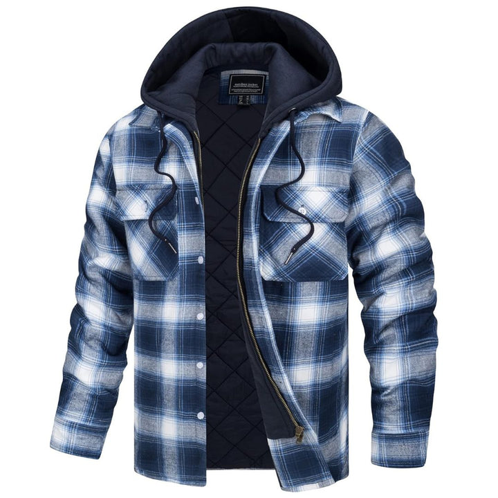 Men's Winter Thick Zip Plaid Flannel Shirts Detachable Hood Quilted - Fall Winter 2022