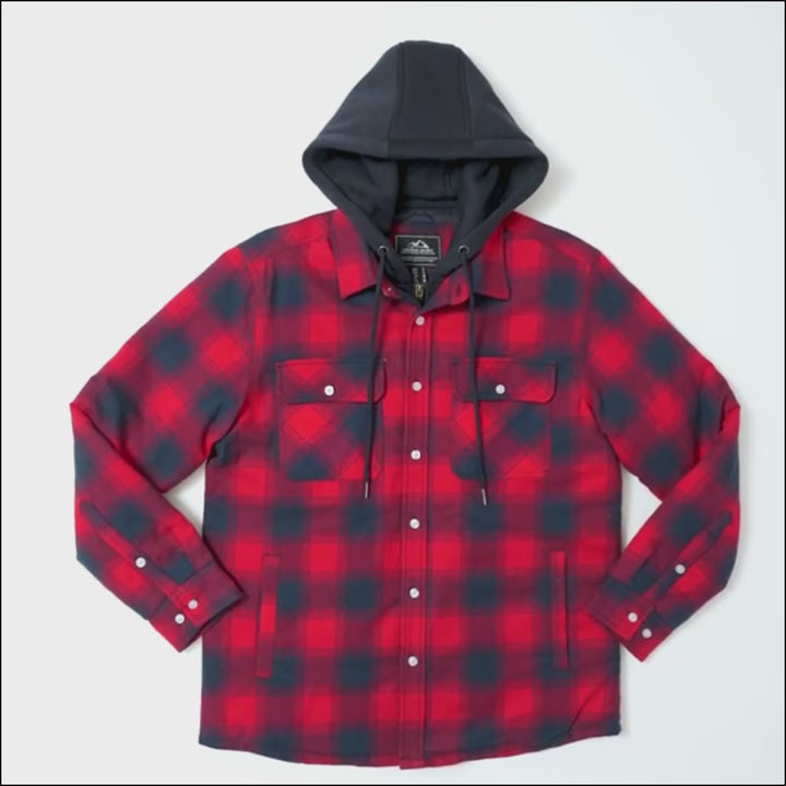 Departwest Hooded Plaid Thermal Shirt - Men's Shirts in Red