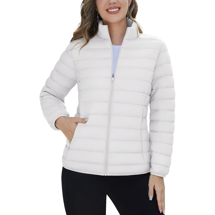 Womens Puffer Jacket Quilted Lightweight Coat Warm Winter with 4 Pockets - Women's Jackets