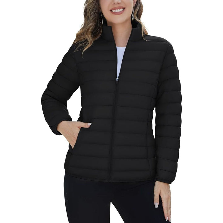 Womens Puffer Jacket Quilted Lightweight Coat Warm Winter with 4 Pockets - Women's Jackets