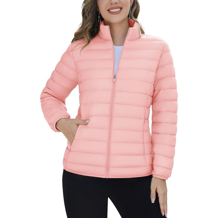 Womens Puffer Jacket Quilted Lightweight Coat Warm Winter with 4 Pockets - Women's Jackets