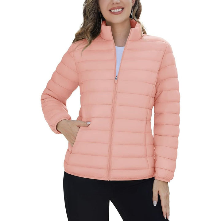 Womens Puffer Jacket Quilted Lightweight Coat Warm Winter with 4 Pockets - Women's Jackets