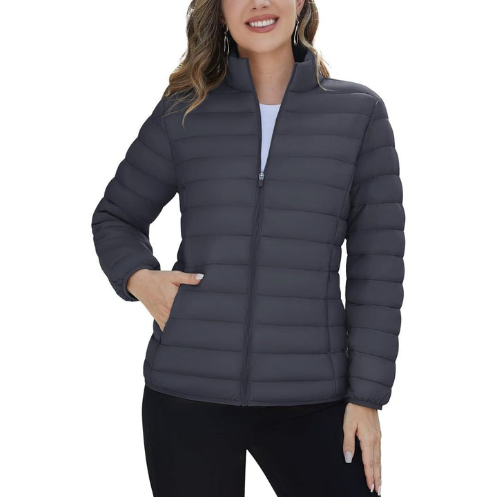 Womens Puffer Jacket Quilted Lightweight Coat Warm Winter with 4 Pockets - Women's Jackets