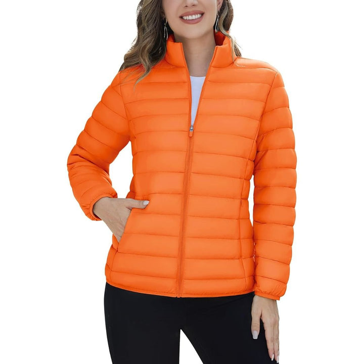 Womens Puffer Jacket Quilted Lightweight Coat Warm Winter with 4 Pockets - Women's Jackets