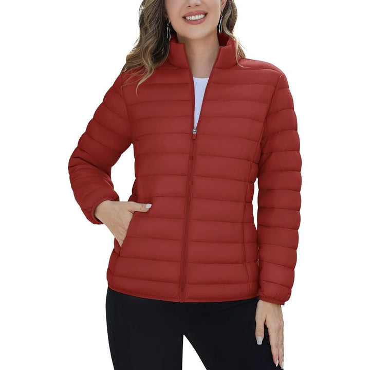 Womens Puffer Jacket Quilted Lightweight Coat Warm Winter with 4 Pockets - Women's Jackets