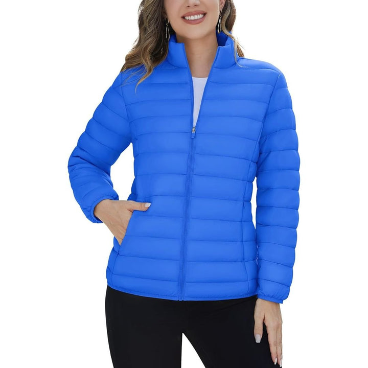 Womens Puffer Jacket Quilted Lightweight Coat Warm Winter with 4 Pockets - Women's Jackets