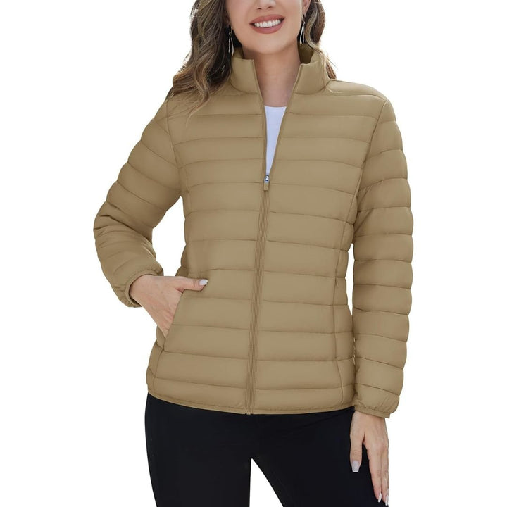 Womens Puffer Jacket Quilted Lightweight Coat Warm Winter with 4 Pockets - Women's Jackets