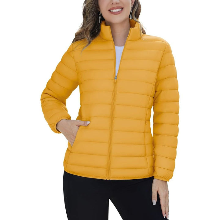 Womens Puffer Jacket Quilted Lightweight Coat Warm Winter with 4 Pockets - Women's Jackets