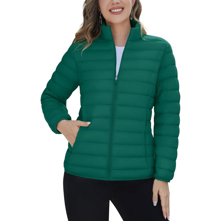 Womens Puffer Jacket Quilted Lightweight Coat Warm Winter with 4 Pockets - Women's Jackets