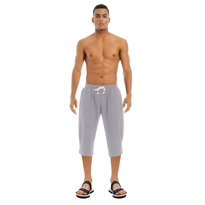 Men's Capri Wide Leg Cotton Linen Shorts - Men's Capri Pants