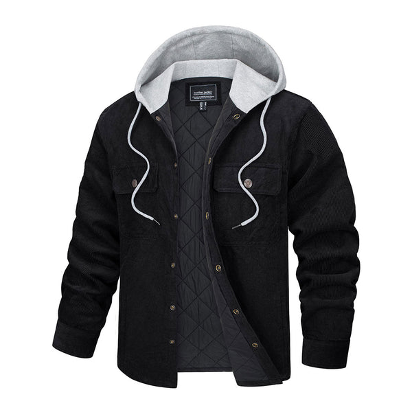 Men's Casual Hooded Corduroy Jacket Cotton Fleece Padded - Men's Coats