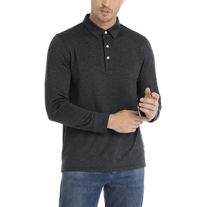 Men's Casual Lightweight Long Sleeve Polo Shirts With 3-Button - Men's Polo Shirts