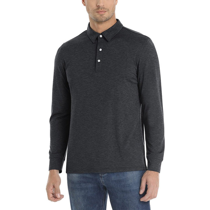 Men's Casual Lightweight Long Sleeve Polo Shirts With 3-Button - Men's Polo Shirts