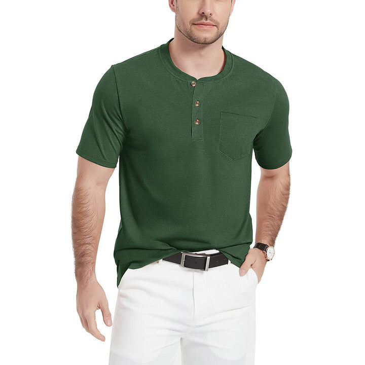 Men's Cotton Casual Henley T-Shirt with Pocket - Men's T-shirts