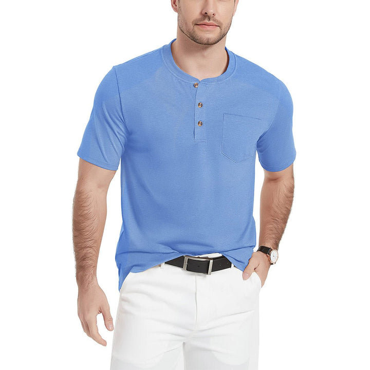 Men's Cotton Casual Henley T-Shirt with Pocket - Men's T-shirts