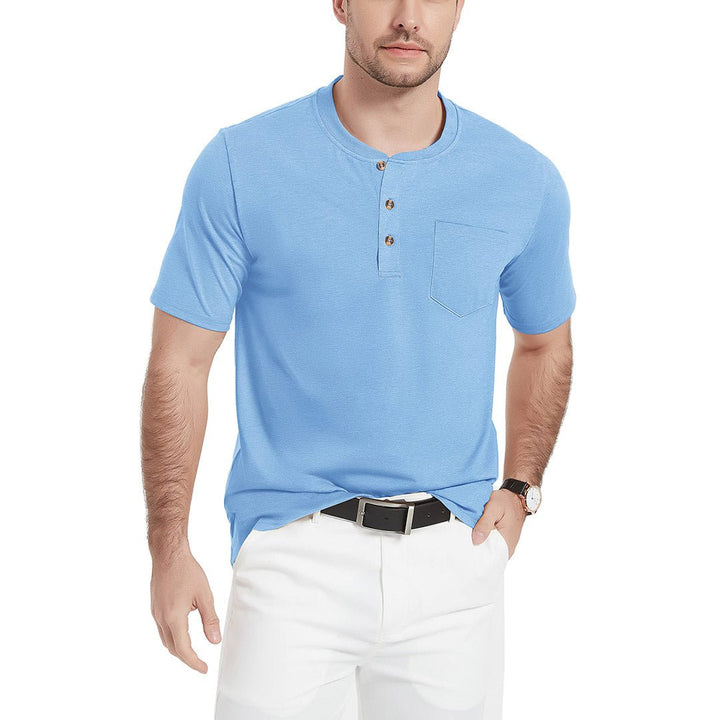 Men's Cotton Casual Henley T-Shirt with Pocket - Men's T-shirts