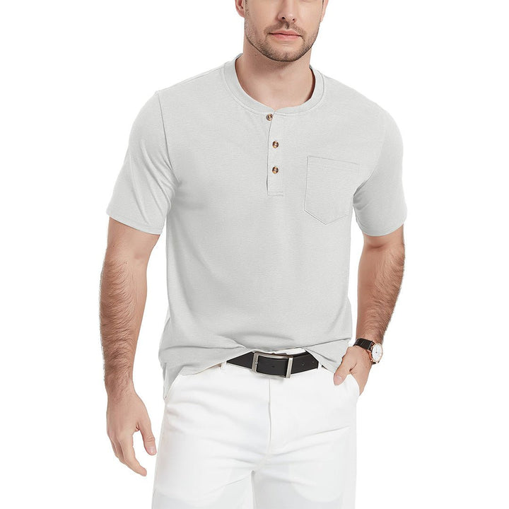 Men's Cotton Casual Henley T-Shirt with Pocket - Men's T-shirts