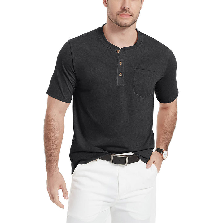 Men's Cotton Casual Henley T-Shirt with Pocket - Men's T-shirts