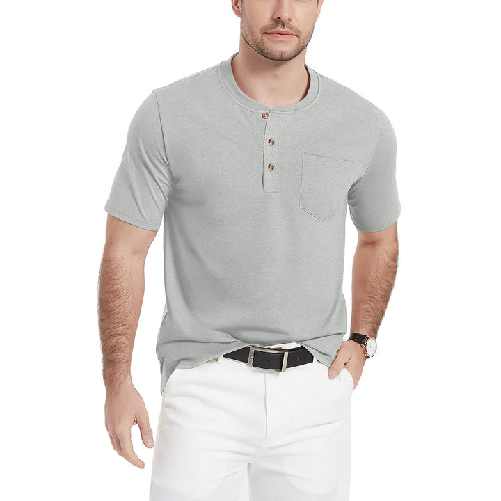 Men's Cotton Casual Henley T-Shirt with Pocket - Men's T-shirts