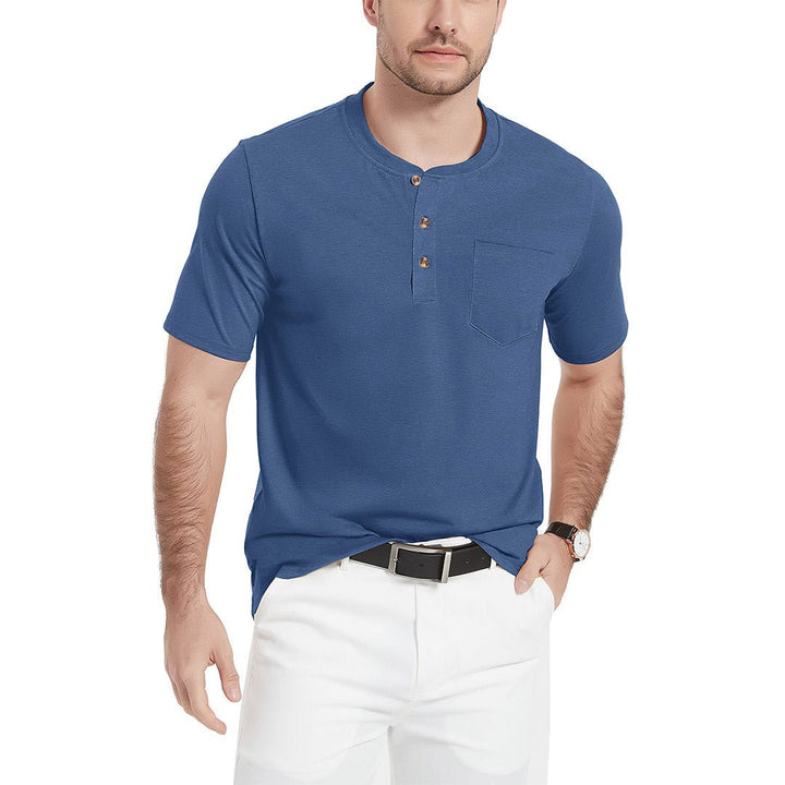 Men's Cotton Casual Henley T-Shirt with Pocket - Men's T-shirts