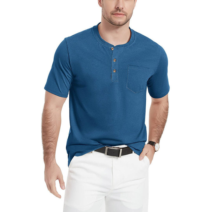 Men's Cotton Casual Henley T-Shirt with Pocket - Men's T-shirts