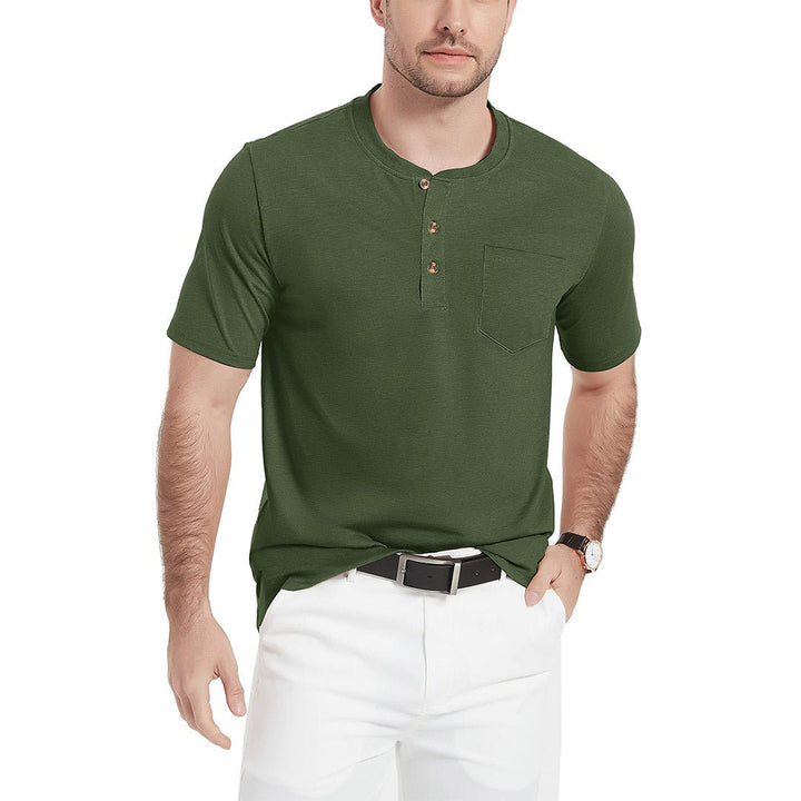 Men's Cotton Casual Henley T-Shirt with Pocket - Men's T-shirts