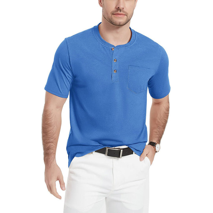 Men's Cotton Casual Henley T-Shirt with Pocket - Men's T-shirts